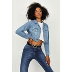 Kadın Düğmeli Crop Denim Ceket Blue Mavi 46