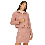 Kadın Düğmeli Püsküllü Crop Denim Ceket Pembe 38