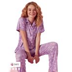 Kadın Düşük Kol Oversize Üst Önden Düğmeli Kısa Kol Viskon Gömlek Yaka Pijama Takımı