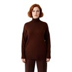 Kadın Düz Desen Akrilik Triko Kazak Relaxed Kalıp Dik Yaka Düşük Kol Kış İçin Konforlu Stil -Kahverengi-2XL