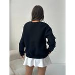 Kadın Düz Kırık Beyaz Basic Baskısız Bisiklet Yaka Oversize Sweatshirt - Siyah