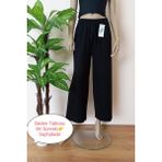 Kadın Düz Renk Geniş Paça Pamuklu Penye Basic Pantolon - Siyah - XL