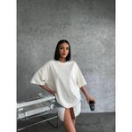 Kadın Düz T-Shirt Kısa Kol Bisiklet Yaka Oversize Rahat Kalıp Günlük Tişört - Beyaz