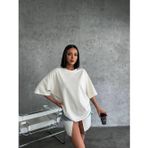 Kadın Düz T-Shirt Kısa Kol Bisiklet Yaka Oversize Rahat Kalıp Günlük Tişört - Beyaz