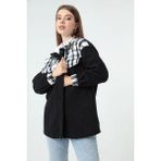 Kadın Ekose Desen Ceket - Siyah - 36