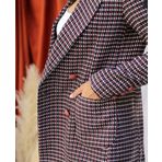 Kadın Ekose Desen Düğme Detay Astarlı Kruvaze Blazer Ceket (S, KAHVERENGİ)
