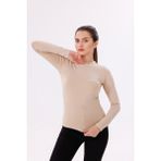 Kadın Ekru Uzun Kol Body - Bisiklet Yaka - XL