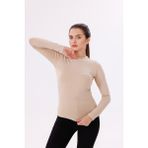 Kadın Ekru Uzun Kol Body - Bisiklet Yaka