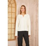 Kadın Ekstra Uzun Duble Kol/Yakası Yırtmaçlı Salaş Sweatshirt Bluz 3470190 Beyaz 38