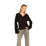Kadın Ekstra Uzun Duble Kol/Yakası Yırtmaçlı Salaş Sweatshirt Bluz 3470190 Siyah 36