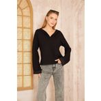 Kadın Ekstra Uzun Duble Kol/Yakası Yırtmaçlı Salaş Sweatshirt Bluz 3470190 Siyah 40