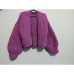 Kadın El Örgüsü Puffy Ceket, Hırka - Standart - Mor - Açık Pembe