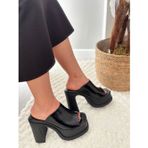 Kadın Elis Siyah Rugan Kırışık Geniş Bantlı (12cm) Ortopedik Platform Terlik