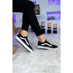 Kadın Erkek Siyah Beyaz Keten Spor Ayakkabı Sneaker - 37