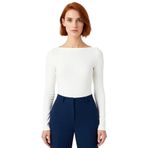Kadın Esnek Örme Kayık Yaka Uzun Kollu Slim Fit Bluz Kaliteli Şık Rahat Modern Zarif Günlük_Ekru-S