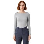 Kadın Esnek Örme Kayık Yaka Uzun Kollu Slim Fit Bluz Kaliteli Şık Rahat Modern Zarif Günlük_Gri Melanj-XL