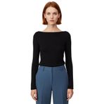 Kadın Esnek Örme Kayık Yaka Uzun Kollu Slim Fit Bluz Kaliteli Şık Rahat Modern Zarif Günlük_Siyah-XS