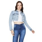 Kadın Etek Ucu Püsküllü Crop Denim Ceket Açık Mavi 46