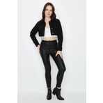 Kadın Etek Ucu Püsküllü Crop Denim Ceket Siyah 34