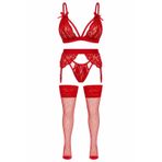 kadın fantezi jartiyer set, fileli çoraplı bayan jartiyer takım, kadın fantezi giyim, bayan gecelik, fantazi iç giyim (kırmızı, L-XL)