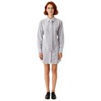 Kadın Fashion Forward Çizgili Gömlek Yaka Mini Dokuma Elbise Beyaz Gri Detaylı Casual Günlük-Beyaz-Gri-38