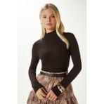 Kadın Feel Lux Touch Dik Yaka Kahverengi Uzun Kol Soft Bluz - M