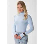 Kadın Feel Lux Touch Dik Yaka Mavi Uzun Kol Soft Bluz - XL