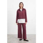 Kadın Fermuar Yaka Çizgili Basic Takım -32523TKS - BURGUNDY-ECRU