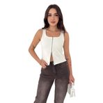 Kadın Fermuarlı Crop Atlet – Kare Yaka Fit Kesim Günlük Şık Bluz, beyaz, s