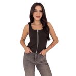 Kadın Fermuarlı Crop Atlet – Kare Yaka Fit Kesim Günlük Şık Bluz, kahverengi, m