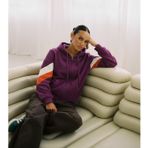 Kadın Fermuarlı Kapüşonlu Cepli Mor Polar Sweatshirt