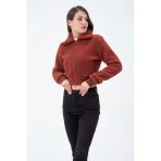 Kadın Fermuarlı Kısa Polar Ceket & Mont Kiremit