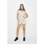 Kadın Fermuarlı Mini Denim Elbise Bej 46