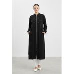 Kadın Fermuarlı Yaka Düz Kesim Uzun Hırka-15253HRK - BLACK
