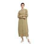 Kadın Fermuarlı Yaka Düz Kesim Uzun Hırka-15253HRK - OLIVE