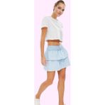 Kadın Fırfırlı Ekose Mini Etek; Kalçadan Oturan Yazlık Trend Günlük Kullanım Modern Tasarım - Mavi - 38