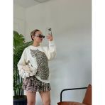 Kadın Fırfırlı Leopar Mini Etek Bej