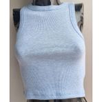 Kadın Fitilli Halter Yaka Crop Atlet - XL - Mavi