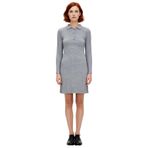 Kadın Fitilli Polo Yaka Bodycon Uzun Kollu Triko Mini Elbise Günlük Tarzınıza Konfor Katar-Gri-S