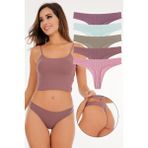 Kadın Fitilli Soft Renkler 5'li Tanga Külot Set - KTS3052 - Renkli