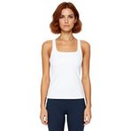 Kadın Fitted Dalgıç Kumaş Spor Üst Bluz Kare Yaka Kalın Askılı Örme Sporwear Koleksiyonu_Beyaz-L