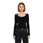 Kadın Fitted Düşük Kol Uzun Kollu Kayık Yaka Crop İnce Triko Hırka Siyah Modern Basic Şık Kombinler -Siyah-L