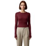 Kadın Fitted Viskoza Elastan Karışımlı Bluz Pembe Bisiklet Yaka Crop Kesim Uzun Kollu Tüm Sezonlar_Bordo-M
