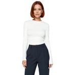 Kadın Fitted Viskoza Elastan Karışımlı Bluz Pembe Bisiklet Yaka Crop Kesim Uzun Kollu Tüm Sezonlar_Ekru-S