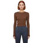 Kadın Fitted Viskoza Elastan Karışımlı Bluz Pembe Bisiklet Yaka Crop Kesim Uzun Kollu Tüm Sezonlar_Kahverengi-S