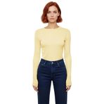 Kadın Fitted Viskoza Elastan Karışımlı Bluz Pembe Bisiklet Yaka Crop Kesim Uzun Kollu Tüm Sezonlar_Sarı-XS