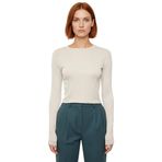 Kadın Fitted Viskoza Elastan Karışımlı Bluz Pembe Bisiklet Yaka Crop Kesim Uzun Kollu Tüm Sezonlar_Taş-2XS