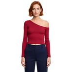 Kadın Fitted Vücuda Oturan Asimetrik Yaka Düşük Kol Örme Bluz Uzun Kollu Crop Kesim Rahat_Bordo-S