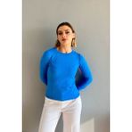 Kadın Fiyonk Desenli Triko Kazak 14662 - Mavi