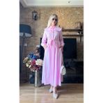 Kadın Fiyonk Detaylı Poplin Tesettür Uyumlu Bağlamalı Elbise - Pembe - 38